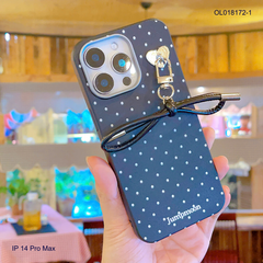 ỐP IP 14 Pro Max vân sần chấm bi charm nơ dây