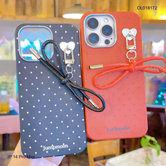 ỐP IP 14 Pro Max vân sần chấm bi charm nơ dây