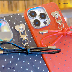 ỐP IP 14 Pro Max vân sần chấm bi charm nơ dây