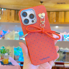 ỐP IP 13 Pro Max vân sần chấm bi charm nơ dây