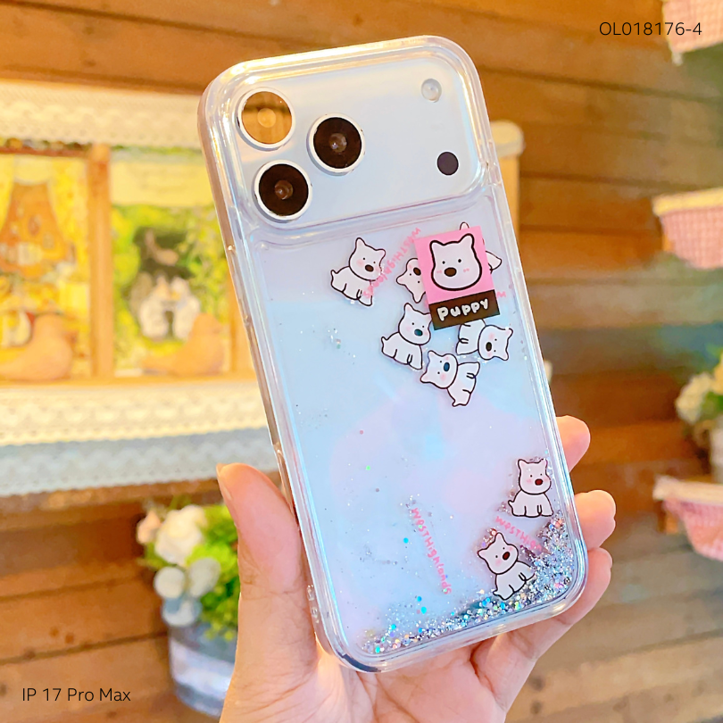 ** Ốp IP 17 Pro Max lưng nhũ nước kim tuyến kèm charm