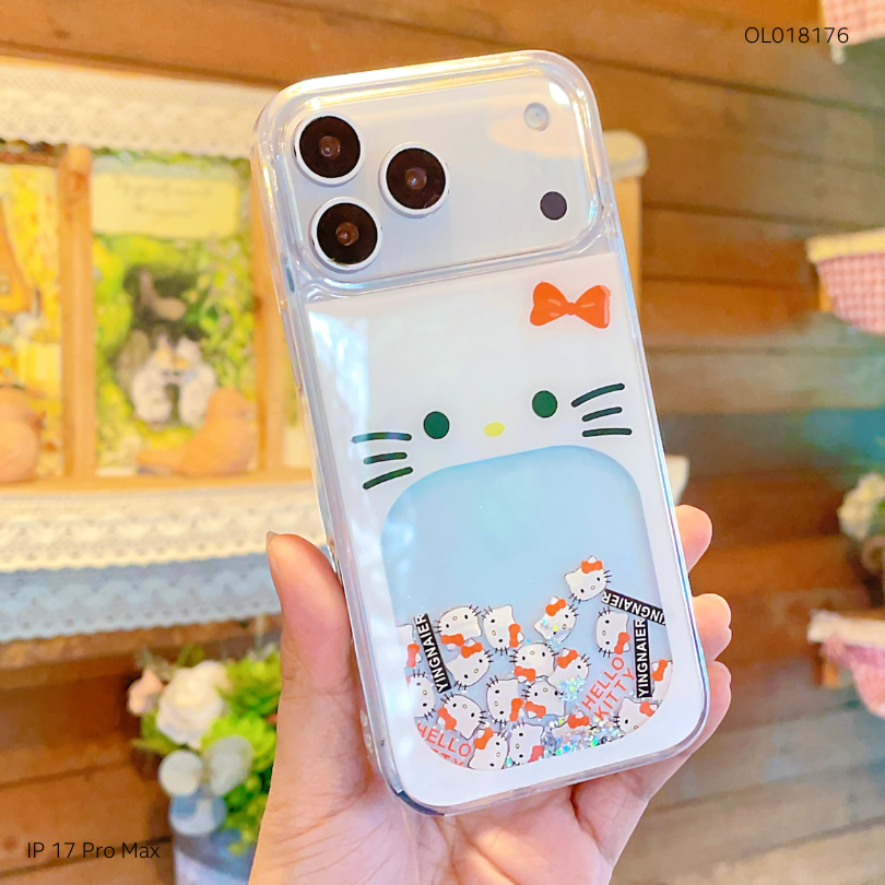 ** Ốp IP 17 Pro Max lưng nhũ nước kim tuyến kèm charm