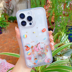 ** Ốp IP 15 6.1 lưng nhũ nước kim tuyến kèm charm