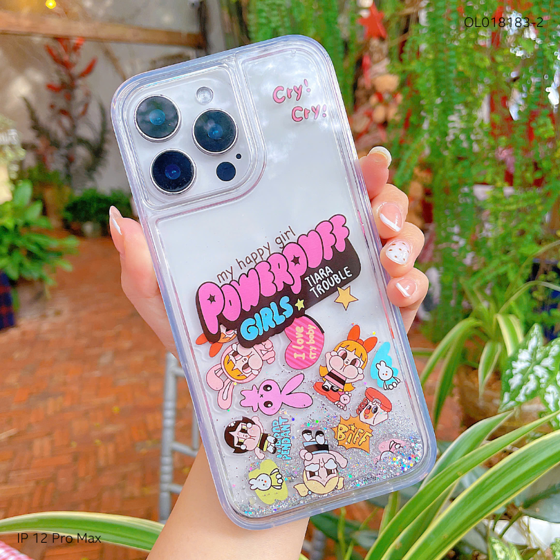 ** Ốp IP 12 Pro Max lưng nhũ nước kim tuyến kèm charm