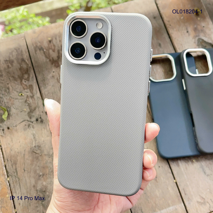 ** Ốp IP 14 Pro Max vân sần trơn camera bạc