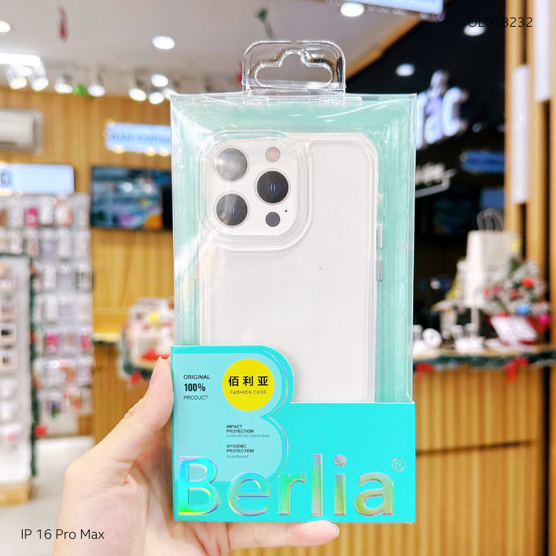 ** Ốp iPhone 16 Pro Max Berlia trong lưng cứng nút bạc