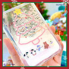 Ốp IP 17 Pro Max nhũ nước cát trắng cây thông noel hồng