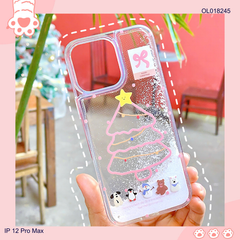 Ốp IP 12 Pro Max nhũ nước cát trắng cây thông noel hồng
