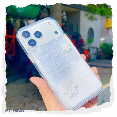 Ốp IP 17 Pro Max nhũ nước charm nổi bông tuyết trắng