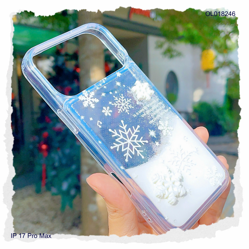 Ốp IP 17 Pro Max nhũ nước charm nổi bông tuyết trắng