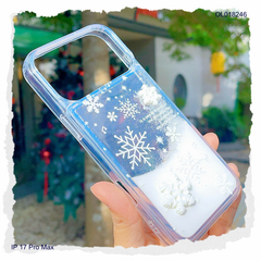 Ốp IP 17 Pro Max nhũ nước charm nổi bông tuyết trắng