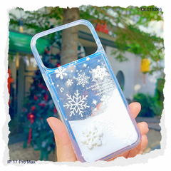 Ốp IP 17 Pro Max nhũ nước charm nổi bông tuyết trắng