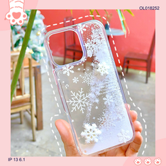Ốp IP 13 6.1 nhũ nước charm nổi bông tuyết trắng