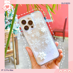 Ốp IP 12 Pro Max nhũ nước charm nổi bông tuyết trắng
