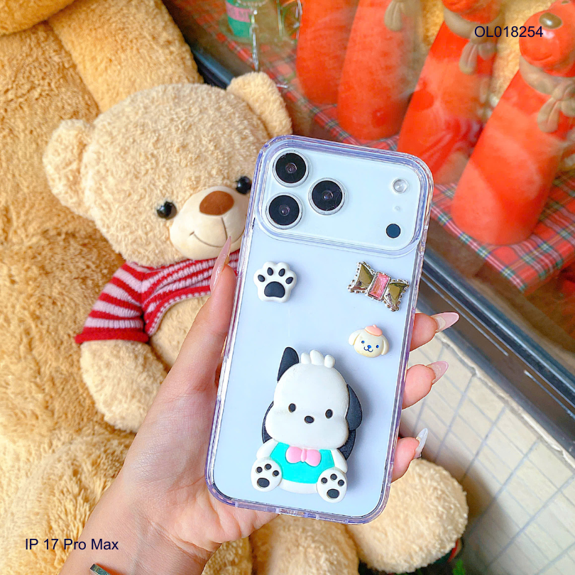 Ốp IP 17 Pro Max lưng trong kèm Popsocket cún Sanrio