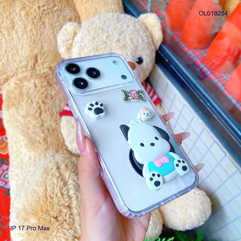 Ốp IP 17 Pro Max lưng trong kèm Popsocket cún Sanrio