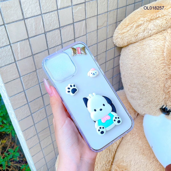 Ốp IP 15 Plus lưng trong kèm Popsocket cún Sanrio