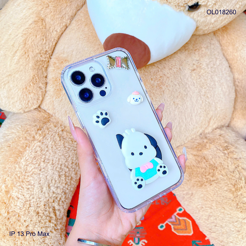 Ốp IP 13 Pro Max lưng trong kèm Popsocket cún Sanrio