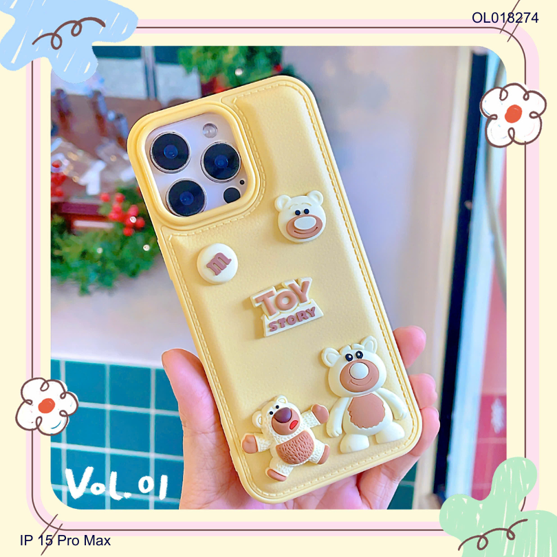 ** Ốp IP 15 Pro Max vân da phồng charm nổi Toy Story