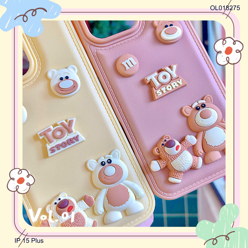 ** Ốp IP 15 Plus vân da phồng charm nổi Toy Story