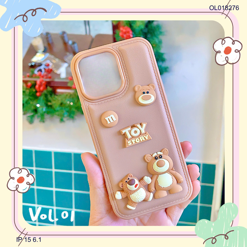 ** Ốp IP 15 6.1 vân da phồng charm nổi Toy Story