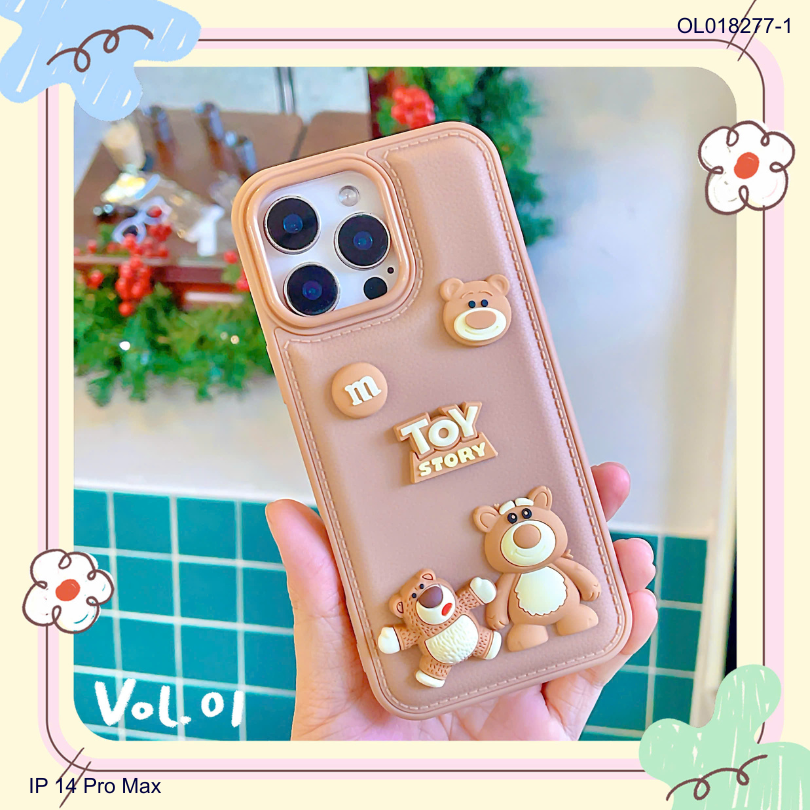 ** Ốp IP 14 Pro Max vân da phồng charm nổi Toy Story