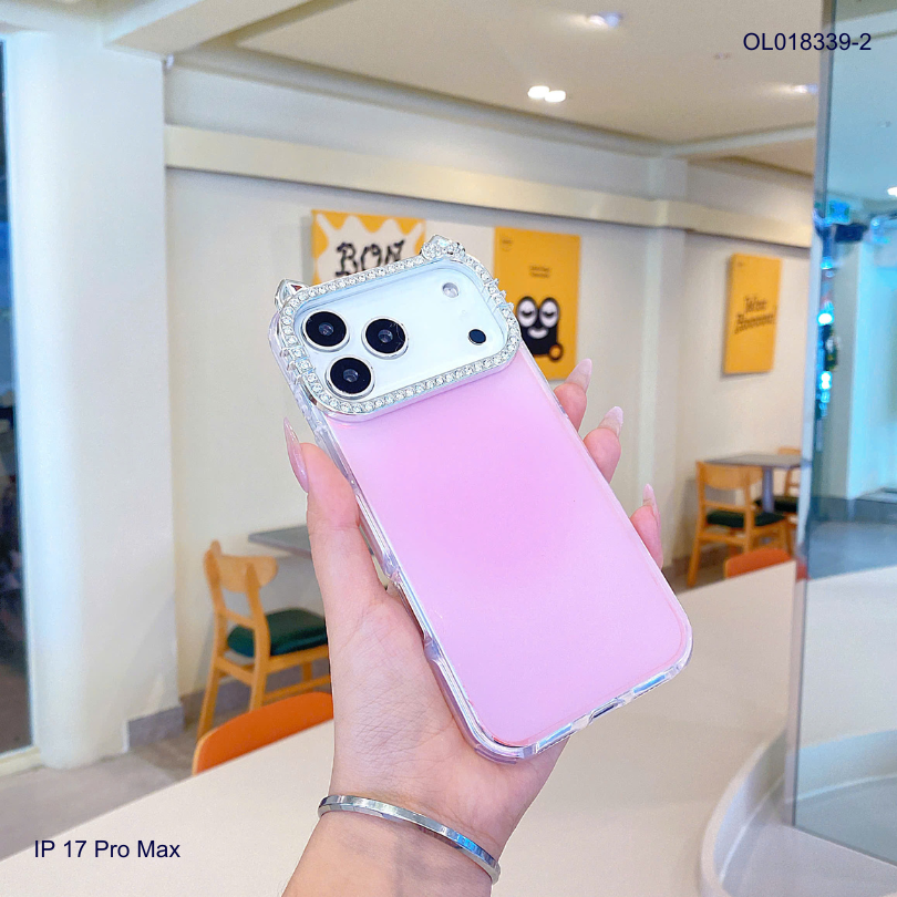 ** Ốp IP 17 Pro Max viền camera Kitty đá nền trơn ánh kim