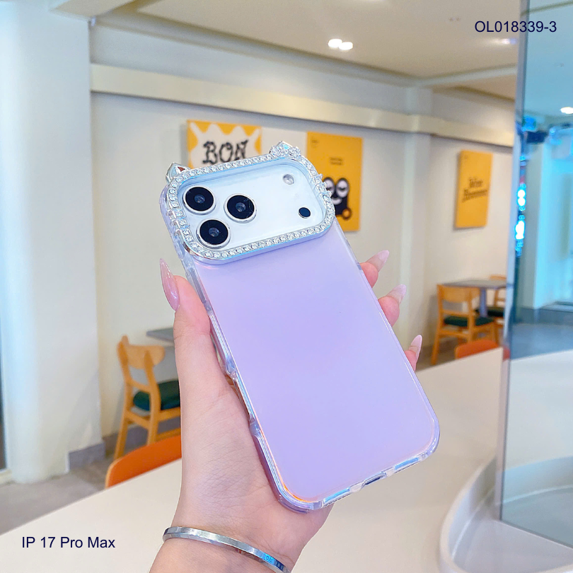 ** Ốp IP 17 Pro Max viền camera Kitty đá nền trơn ánh kim