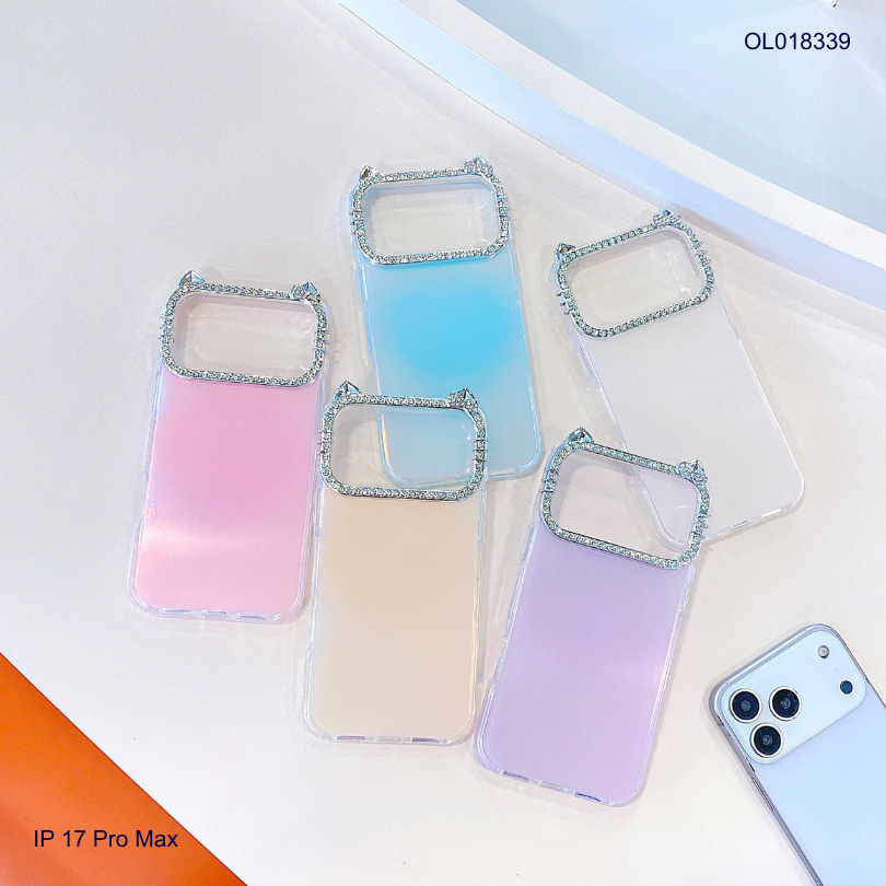 ** Ốp IP 17 Pro Max viền camera Kitty đá nền trơn ánh kim