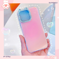 ** Ốp IP 15 Plus viền camera Kitty đá nền trơn ánh kim