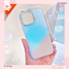 ** Ốp IP 15 Plus viền camera Kitty đá nền trơn ánh kim