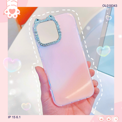 ** Ốp IP 15 6.1 viền camera Kitty đá nền trơn ánh kim