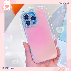 ** Ốp IP 13 Pro Max viền camera Kitty đá nền trơn ánh kim
