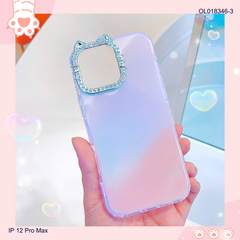 ** Ốp IP 12 Pro Max viền camera Kitty đá nền trơn ánh kim