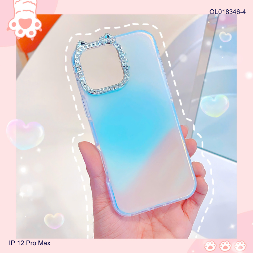 ** Ốp IP 12 Pro Max viền camera Kitty đá nền trơn ánh kim