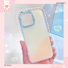 ** Ốp IP 13 6.1 viền camera Kitty đá nền trơn ánh kim