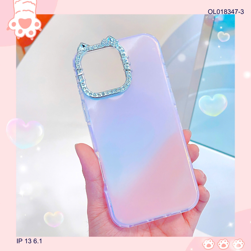 ** Ốp IP 13 6.1 viền camera Kitty đá nền trơn ánh kim