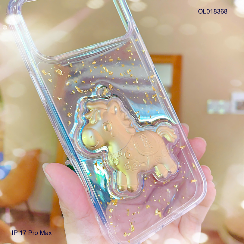 Ốp IP 17 Pro Max lưng trong nhũ vàng ngựa vàng