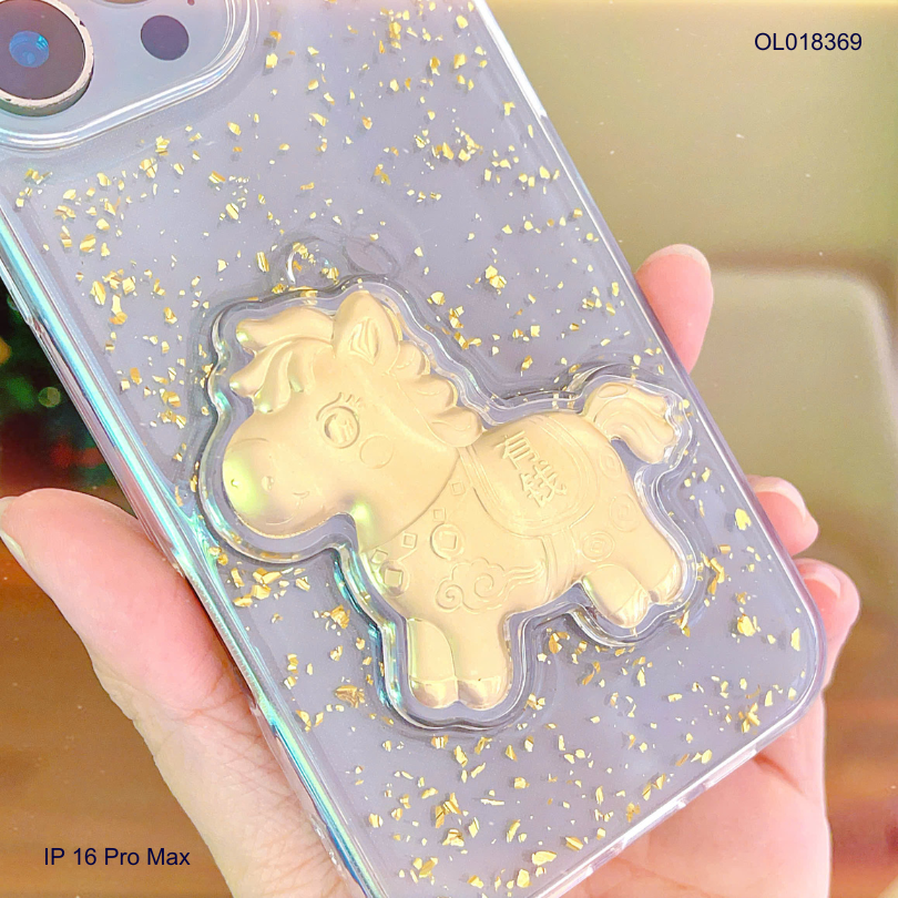 Ốp IP 16 Pro Max lưng trong nhũ vàng ngựa vàng
