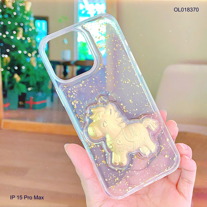 Ốp IP 15 Pro Max lưng trong nhũ vàng ngựa vàng