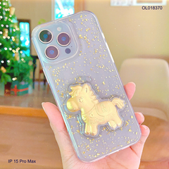 Ốp IP 15 Pro Max lưng trong nhũ vàng ngựa vàng