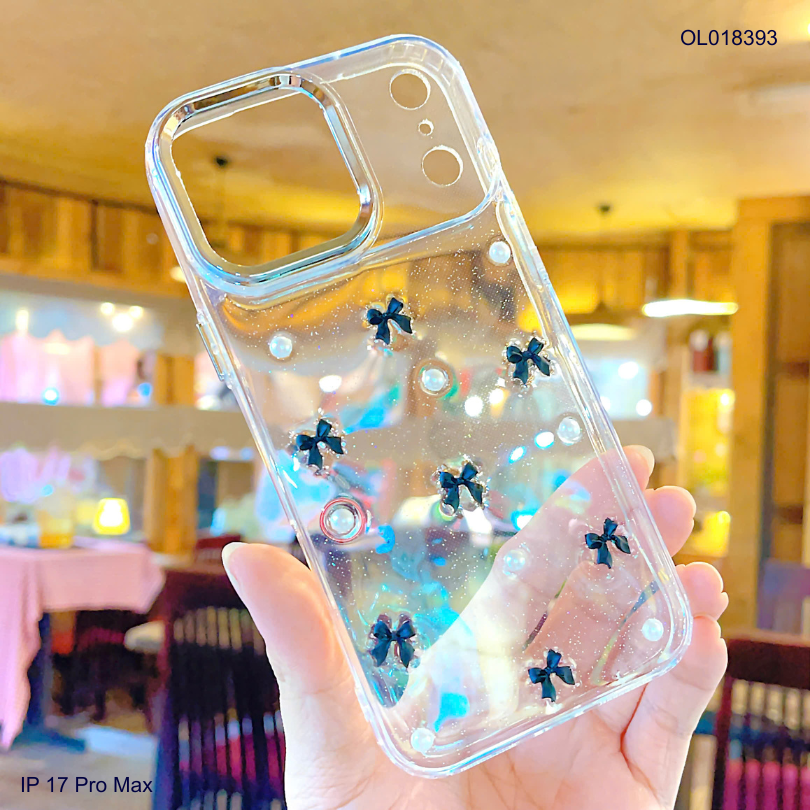 ** Ốp IP 17 Pro Max lưng trong nhũ đính charm mini