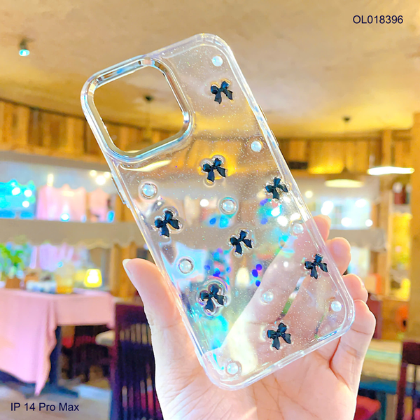 ** Ốp IP 14 Pro Max lưng trong nhũ đính charm mini