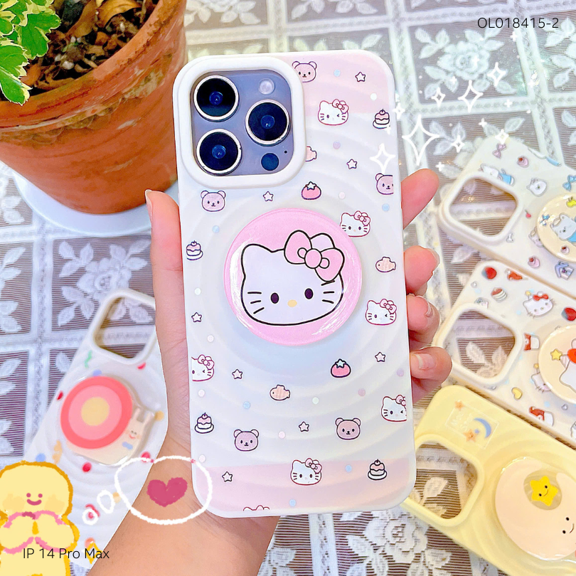 ** Ốp IP 14 Pro Max dẻo vân sóng nhiều hình kèm popsocket