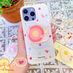 ** Ốp IP 12 Pro Max dẻo vân sóng nhiều hình kèm popsocket