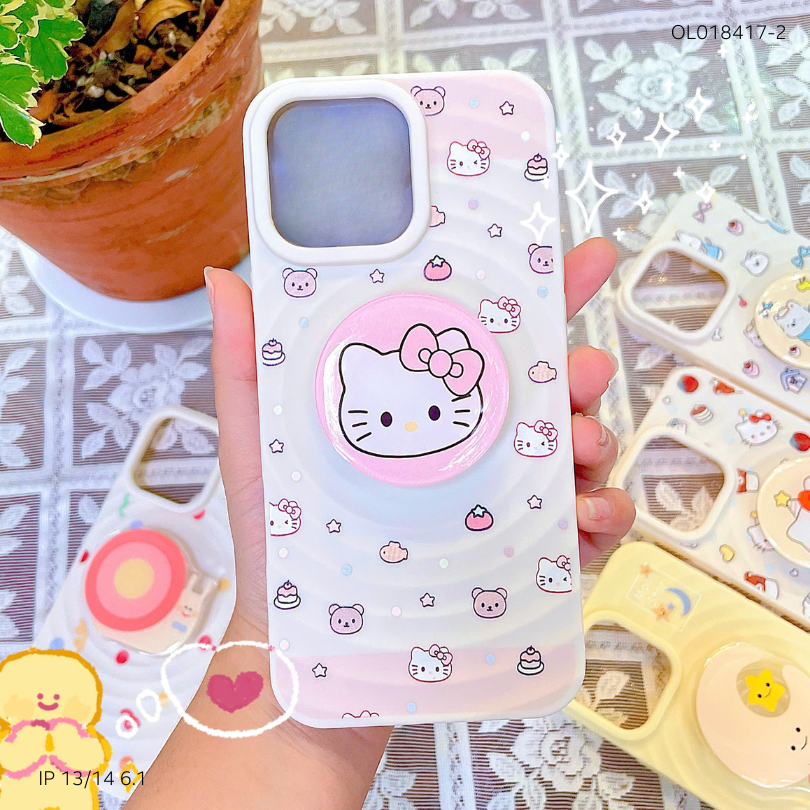 ** Ốp IP 13/14 dẻo vân sóng nhiều hình kèm popsocket
