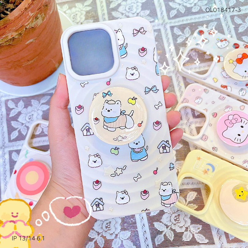 ** Ốp IP 13/14 dẻo vân sóng nhiều hình kèm popsocket