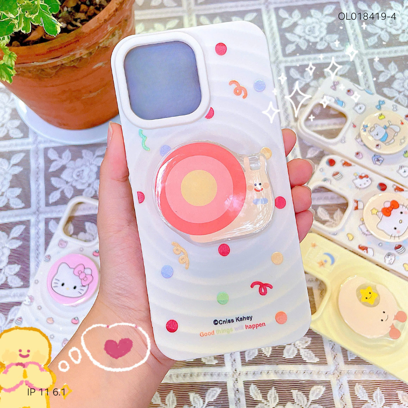 ** Ốp IP 11 6.1 dẻo vân sóng nhiều hình kèm popsocket