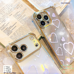 ** Ốp IP 16 Pro Max dẻo viền xi chống sốc in hình trái tim Shining Love