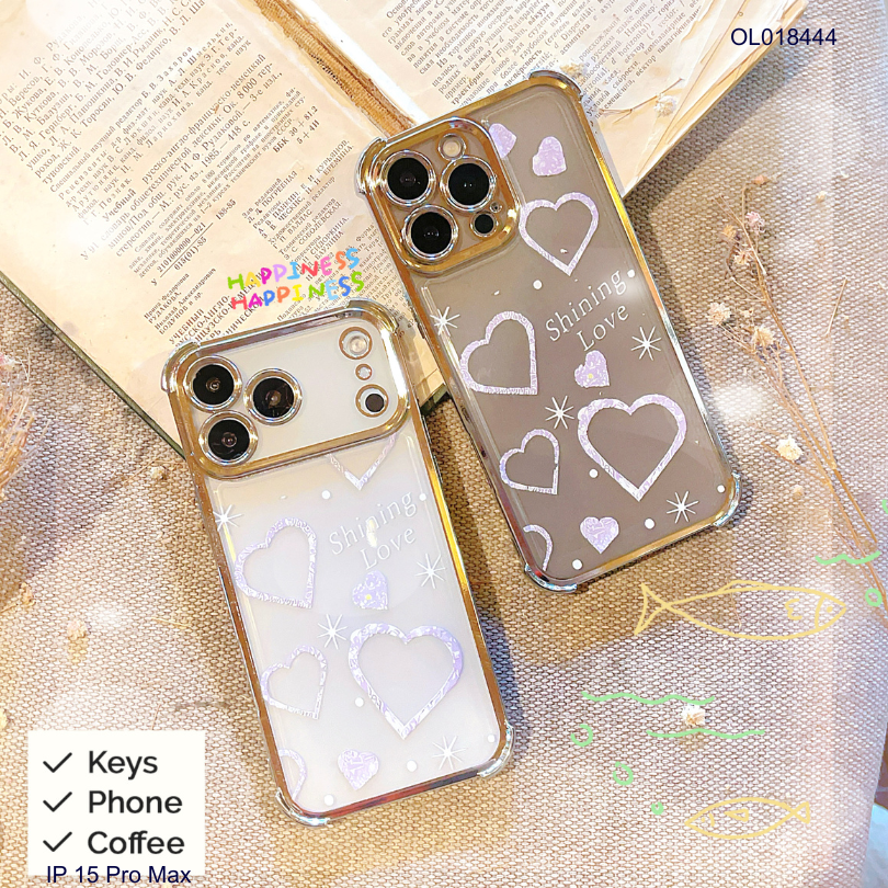 ** Ốp IP 15 Pro Max dẻo viền xi chống sốc in hình trái tim Shining Love